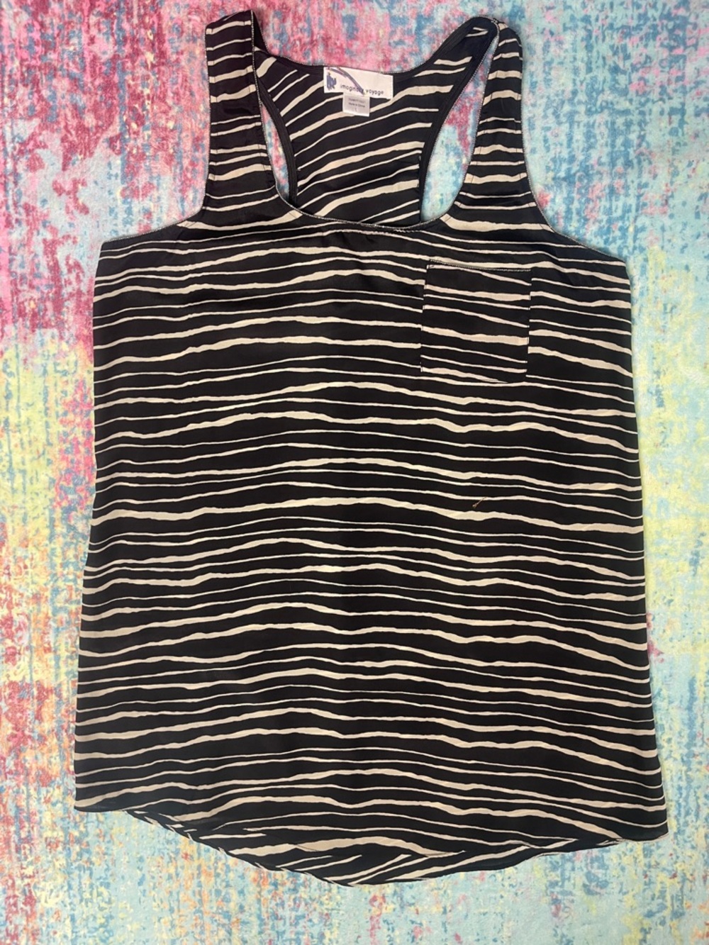imaginary voyage Black and Cream Striped Racerback Tank